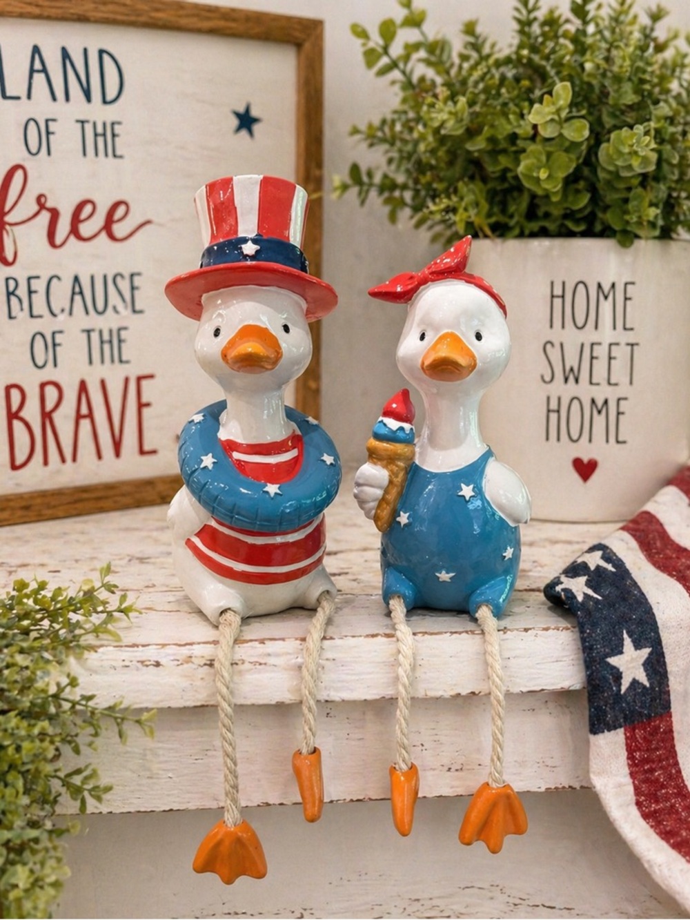 Patriotic Goose Shelf Sitters Set of 2 Stars & Stripes Americana Decor